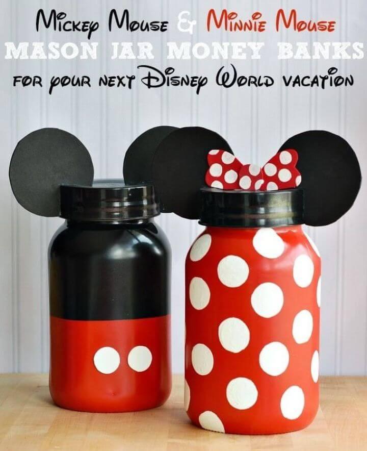 DIY Minnie Mickey Mouse Mason Jar Money Banks