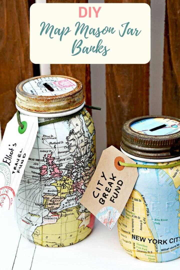 DIY Travel Themed Mason Jar Bank