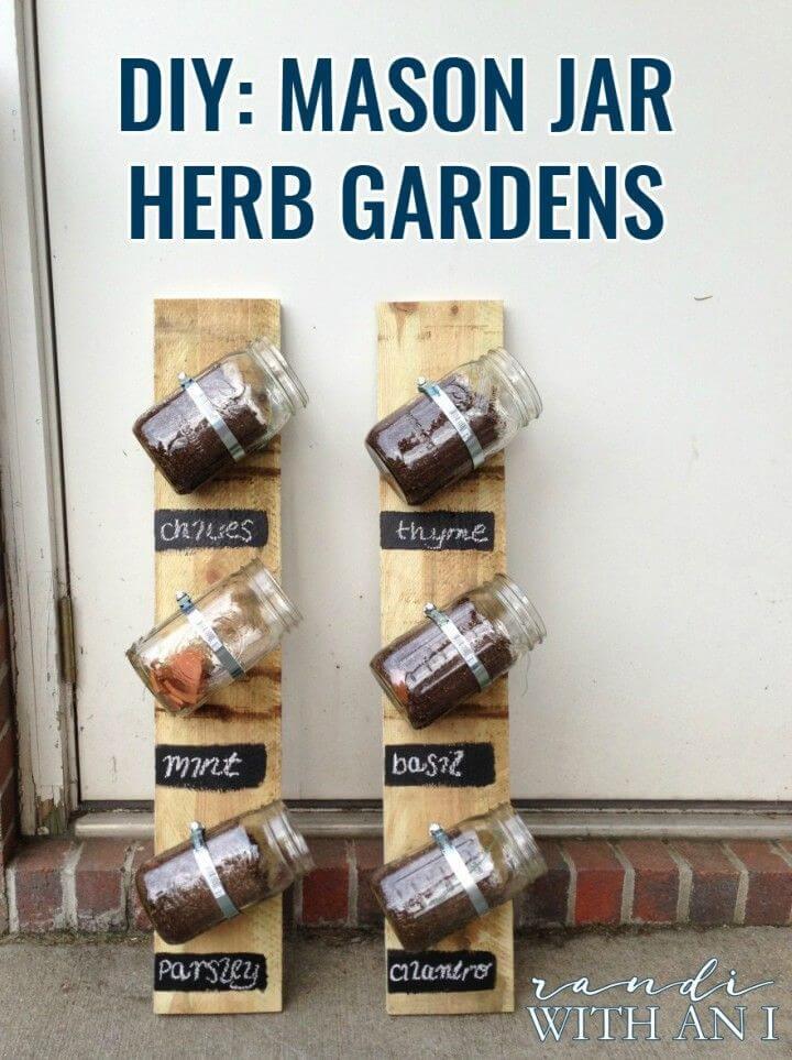 Simple Wall-mounted Mason Jar Herb Gardens