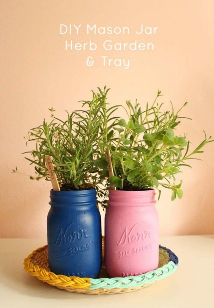 Easy DIY Painted Mason Jar Herb Garden