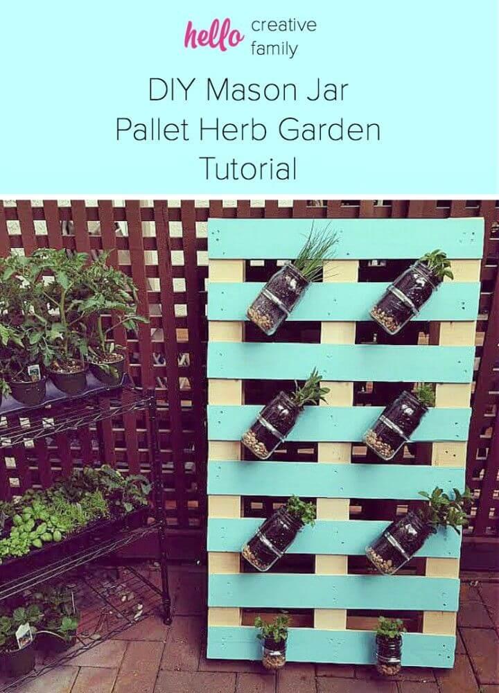 Easy DIY Pallet Mason Jar Herb Garden
