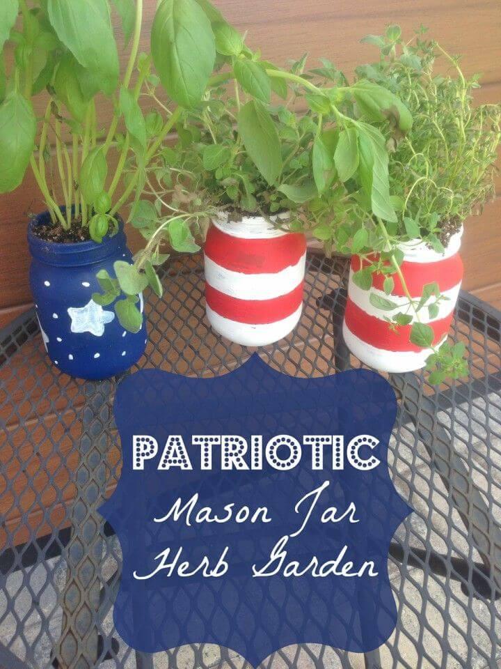 Handmade Patriotic Mason Jar Herb Garden