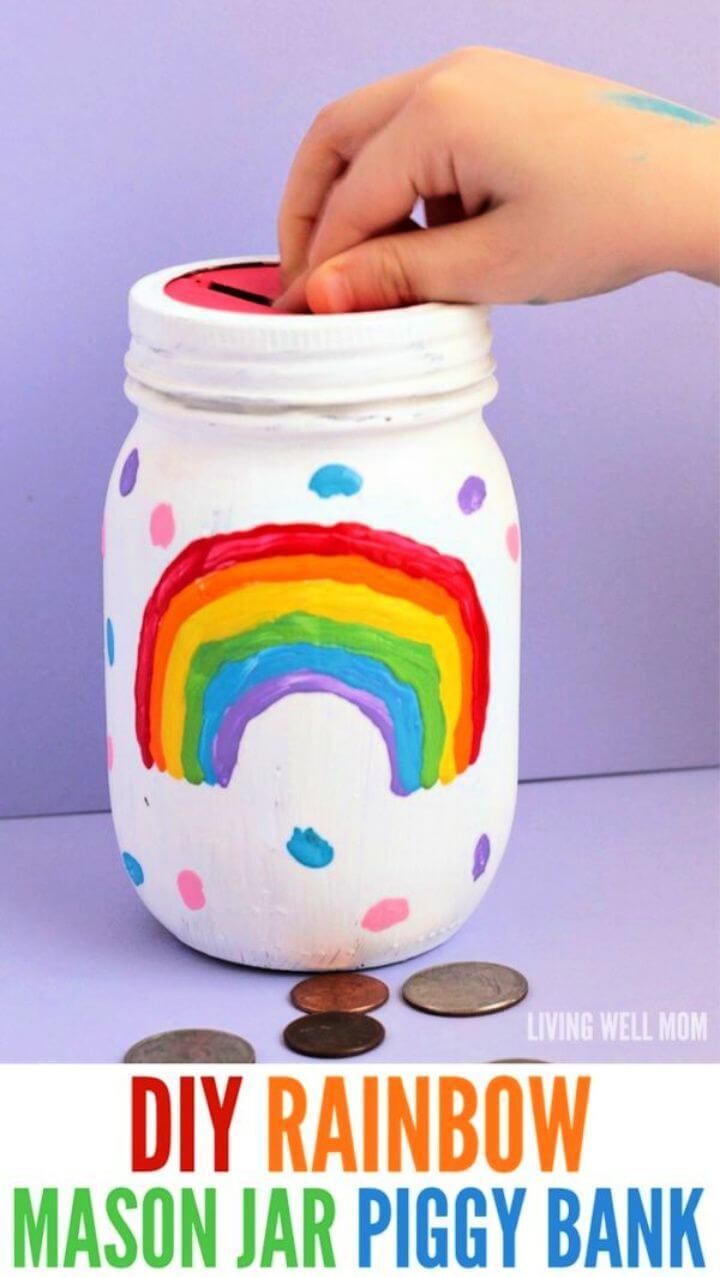How To Make Rainbow Mason Jar Piggy Bank