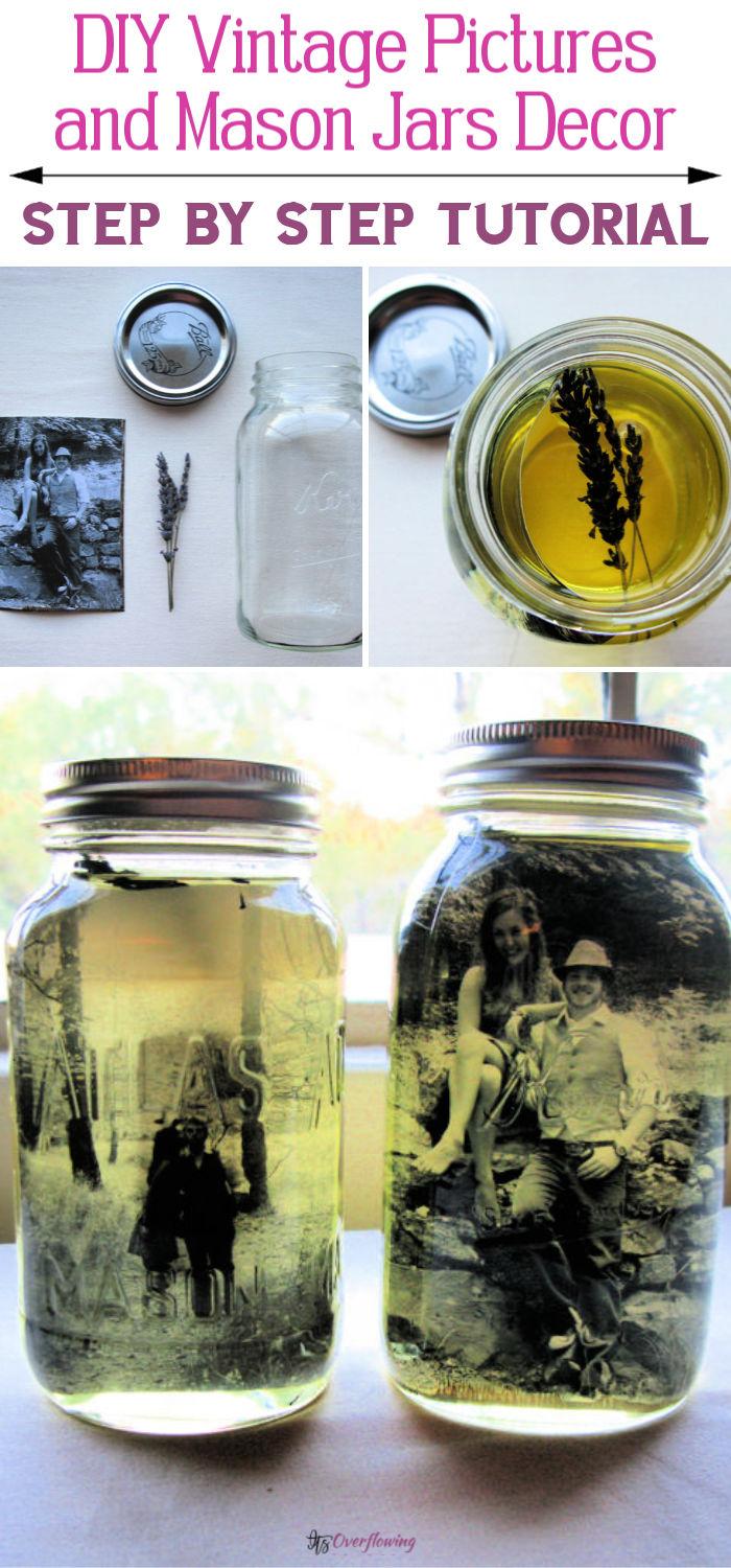 DIY Vintage Pictures and Mason Jars Decor Idea