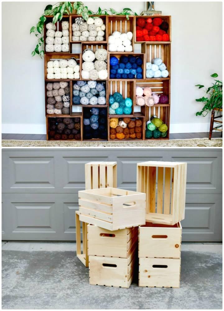 Yarn Storage Shelves Using Wooden Crates