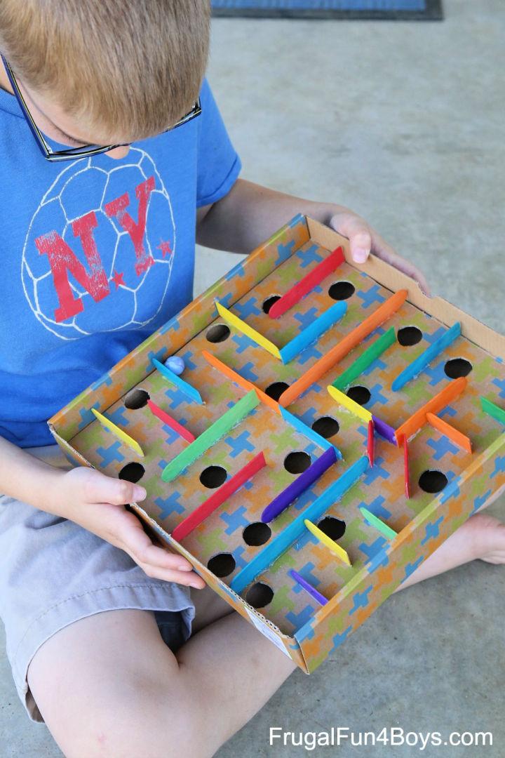Handmade Cardboard Box Marble Labyrinth Game