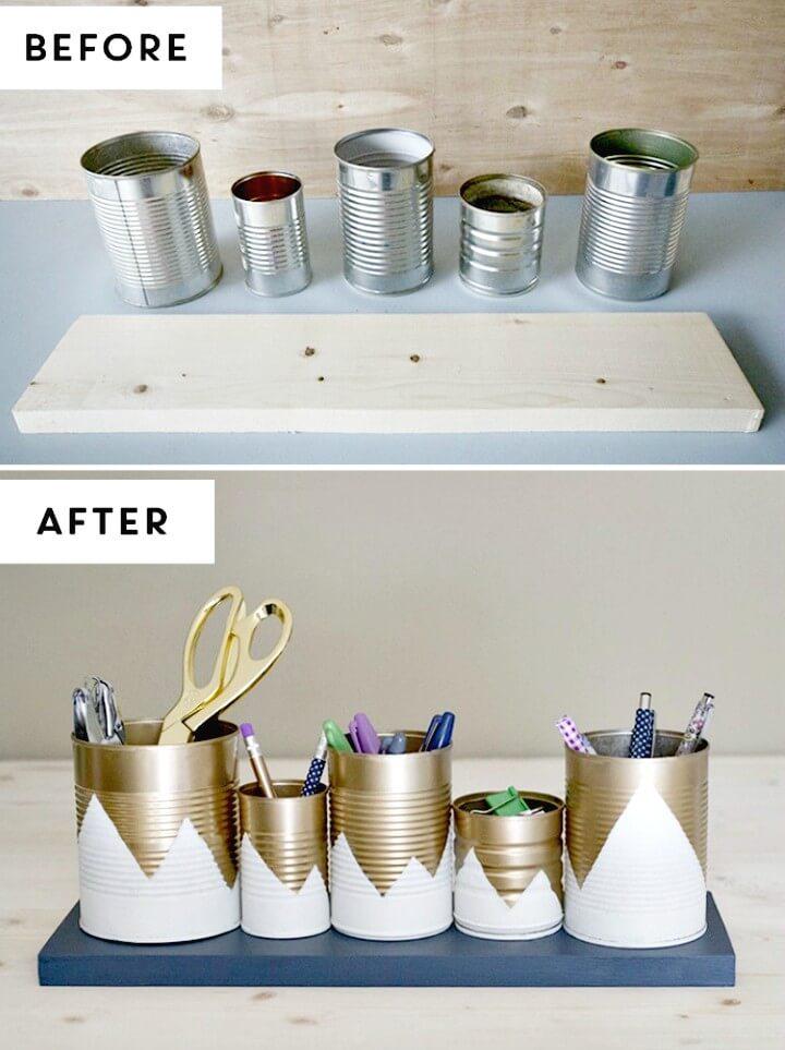 How To Up-cycled Tin Can Desk Organizers