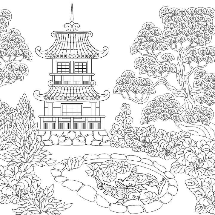 Japanese Garden Coloring Pages for Adults