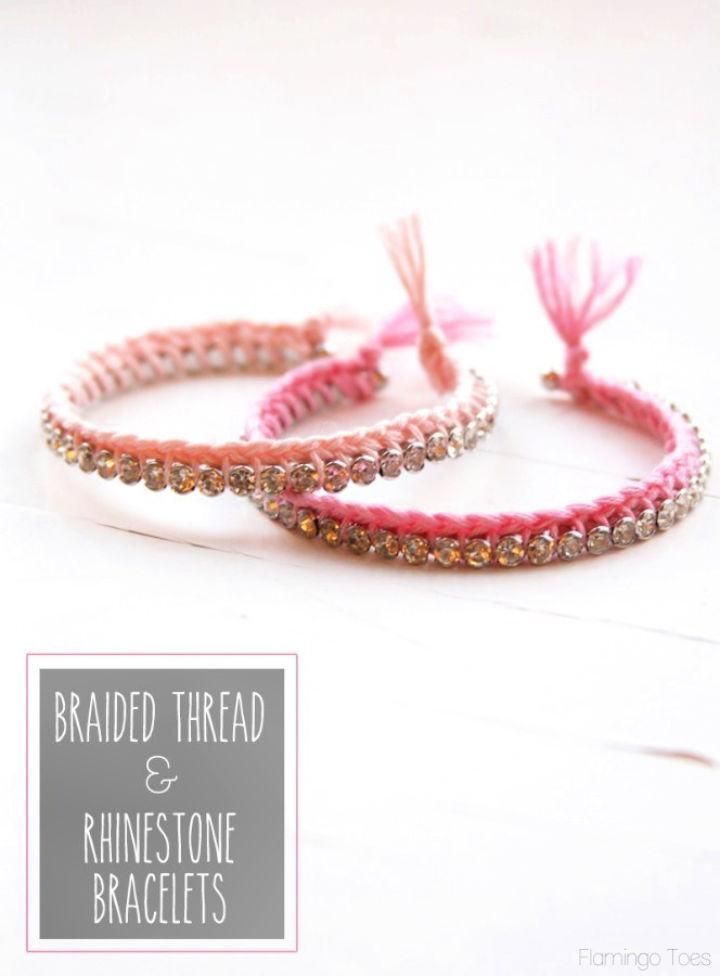 Braided Thread and Rhinestone Bracelet