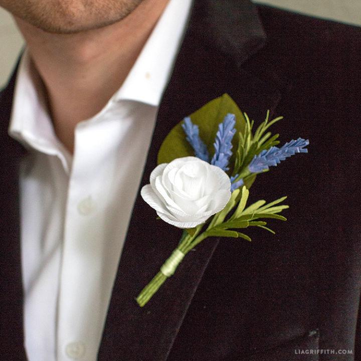  Crepe Paper and Rosemary Boutonniere