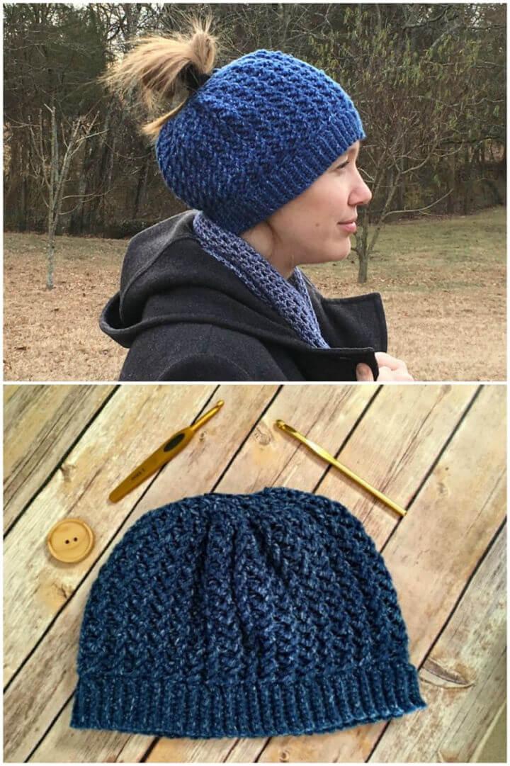 Crochet Ripple Messy Bun Lace Hat Pattern