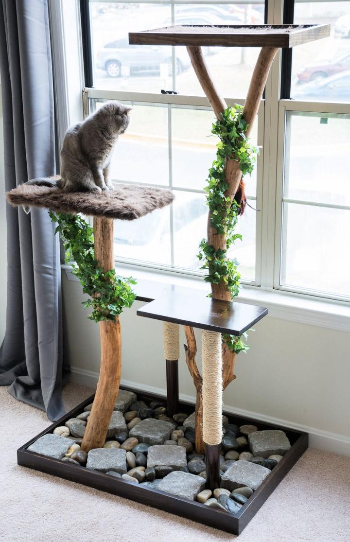 DIY Cat Tree Using a Real Tree