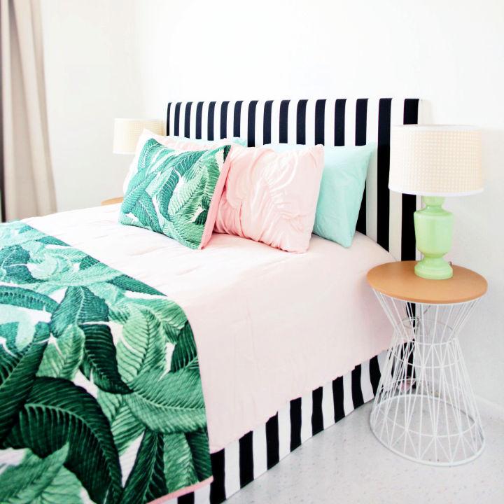 DIY Striped Bed Skirt and Headboard