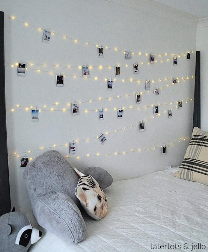 DIY Teen Fairy Light Photo Wall