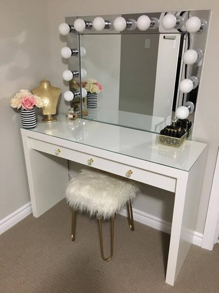 DIY Vanity Mirror with Desk and Lights