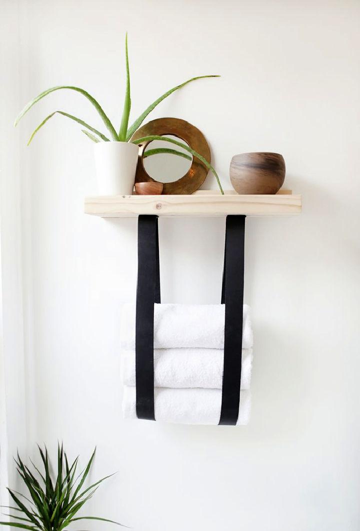 DIY Wood & Leather Towel Shelf