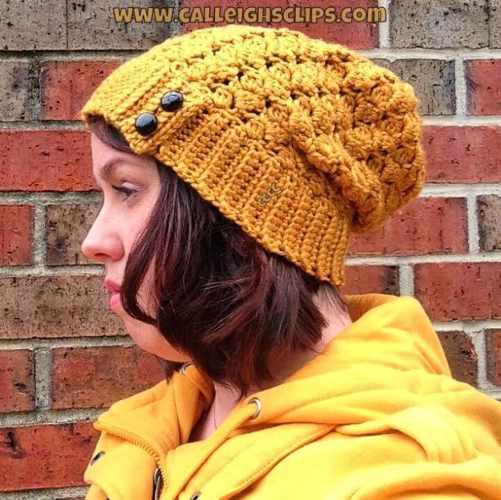 Free Crochet Key Tab Slouchy Hat Pattern