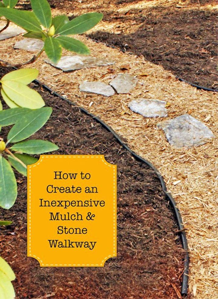 Inexpensive DIY Mulch and Stone Walkway