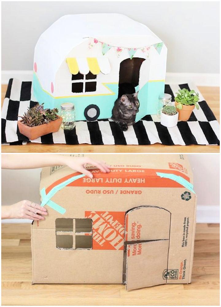 Kitty Camper Out Of Cardboard Boxes