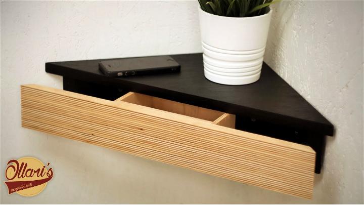Modern Corner Shelf With Hidden Drawer 