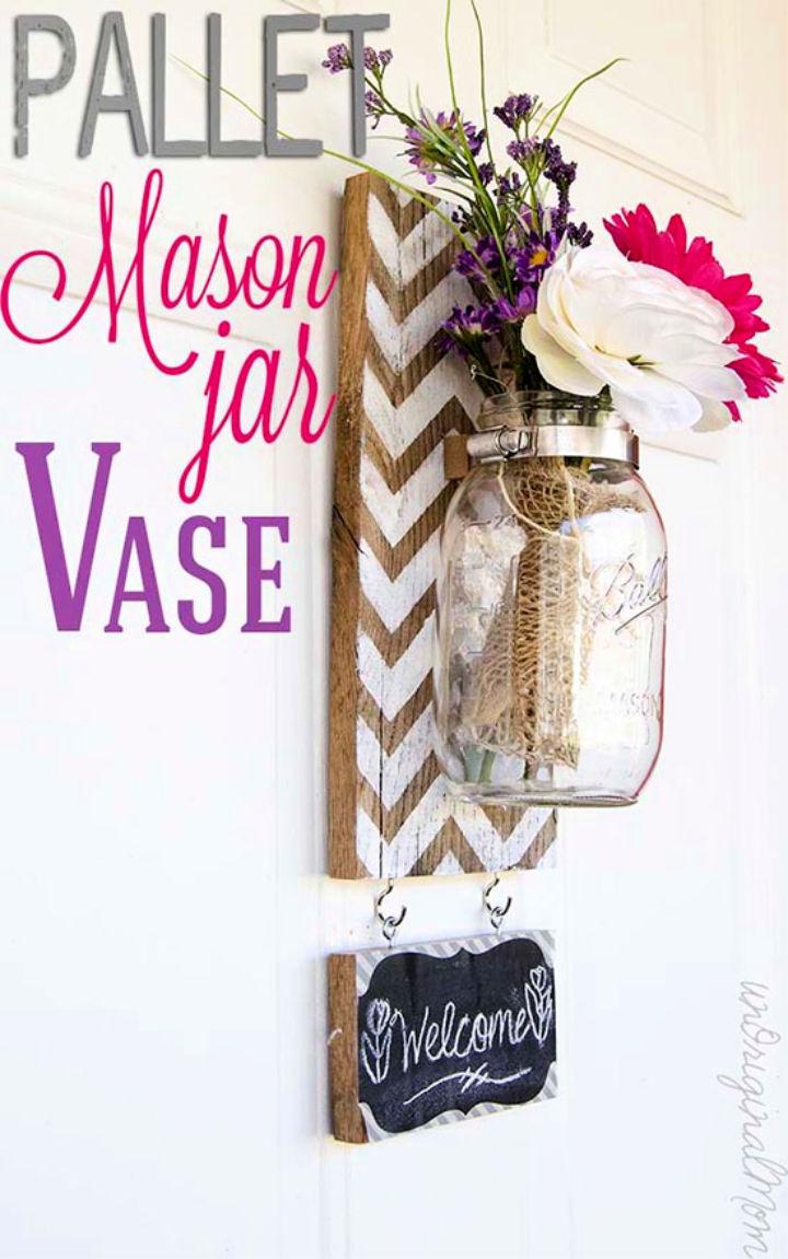 Pallet Mounted Hanging Mason Jar Vase
