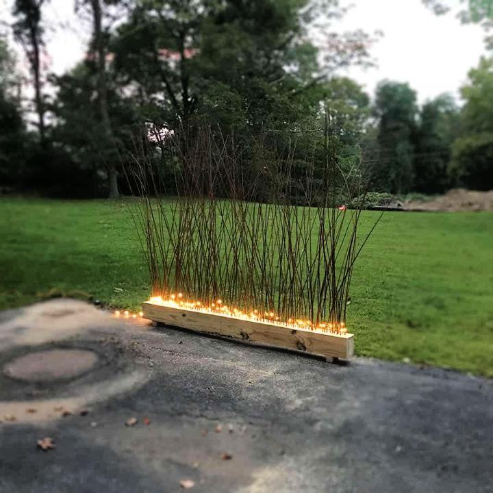 Privacy Screen With Twigs and Fairy Lights