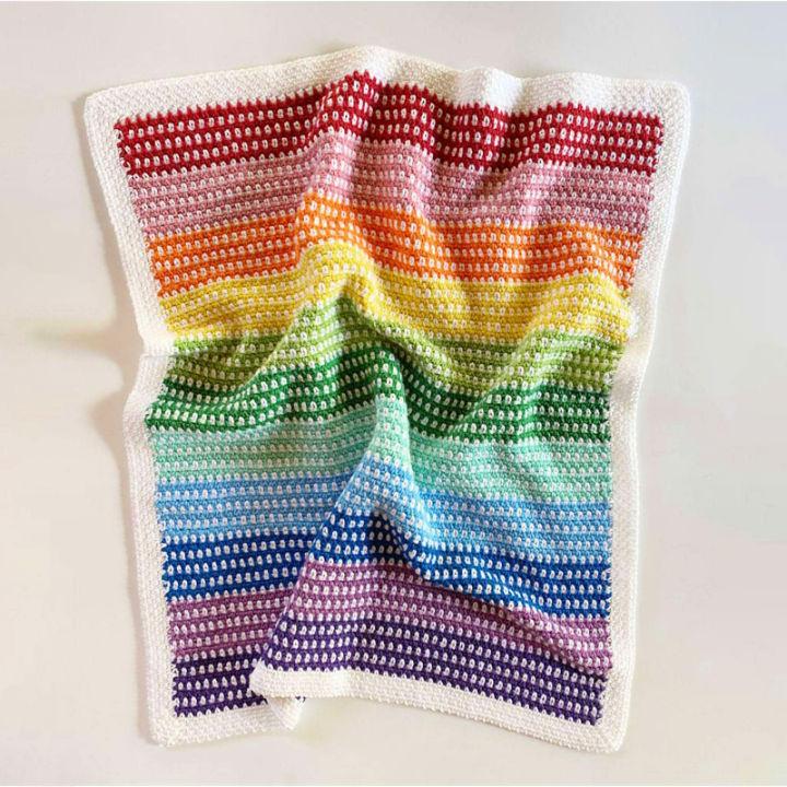 Rainbow Moss Stitch Crochet Baby Blanket Pattern