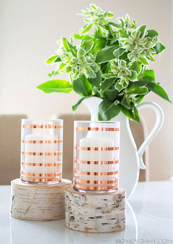 DIY Copper Striped Candle Holder