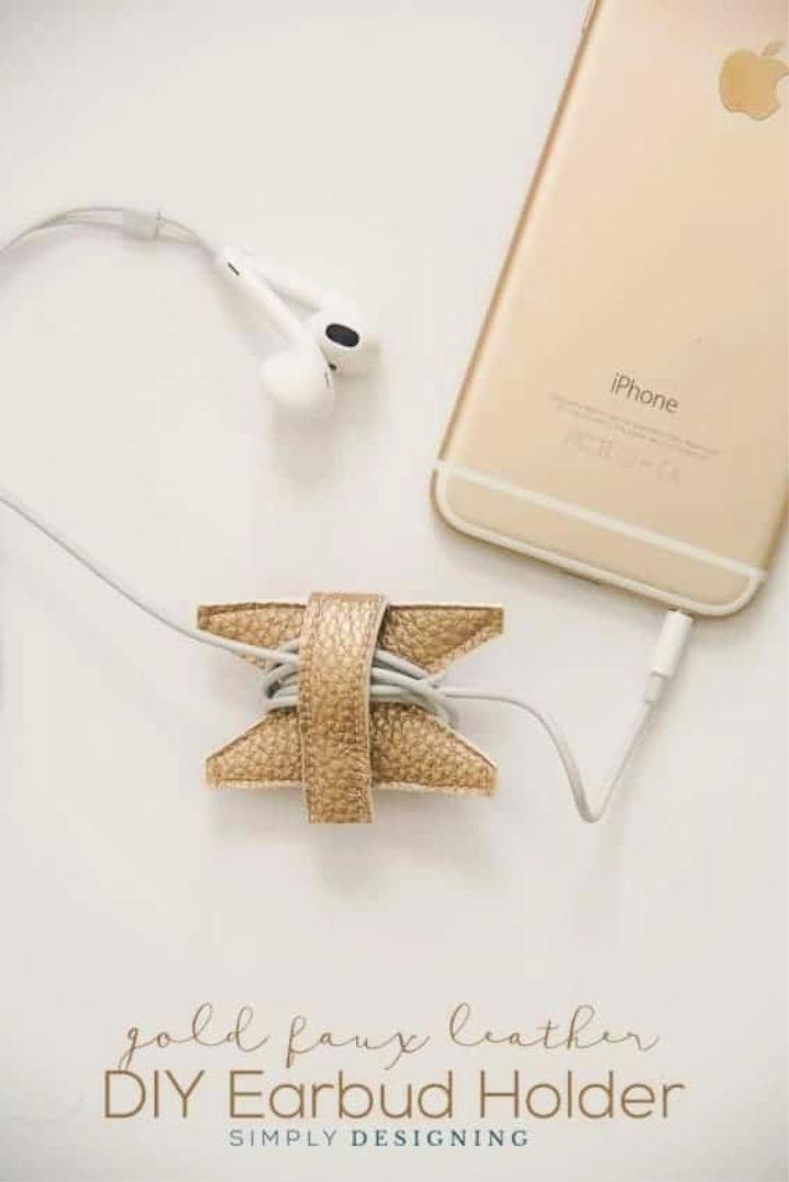Gold Faux Leather Earbud Holder