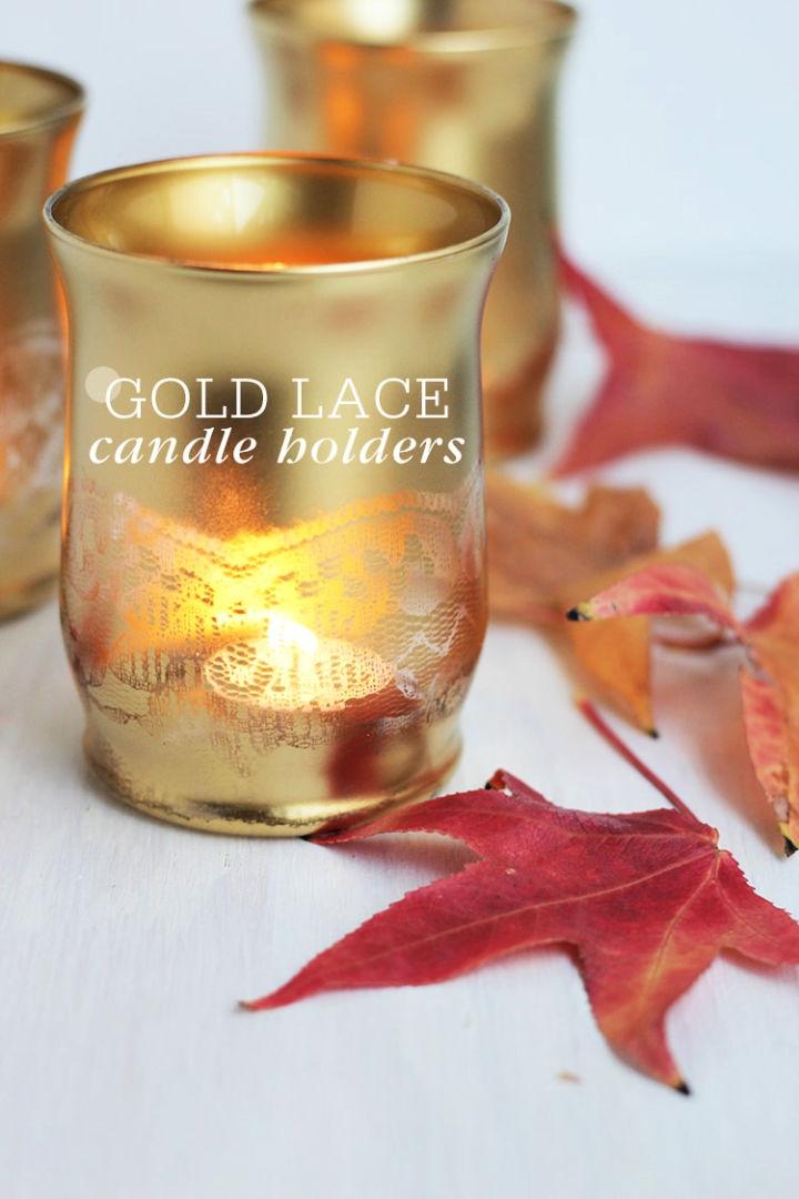 DIY Gold Lace Candle Holder at Home