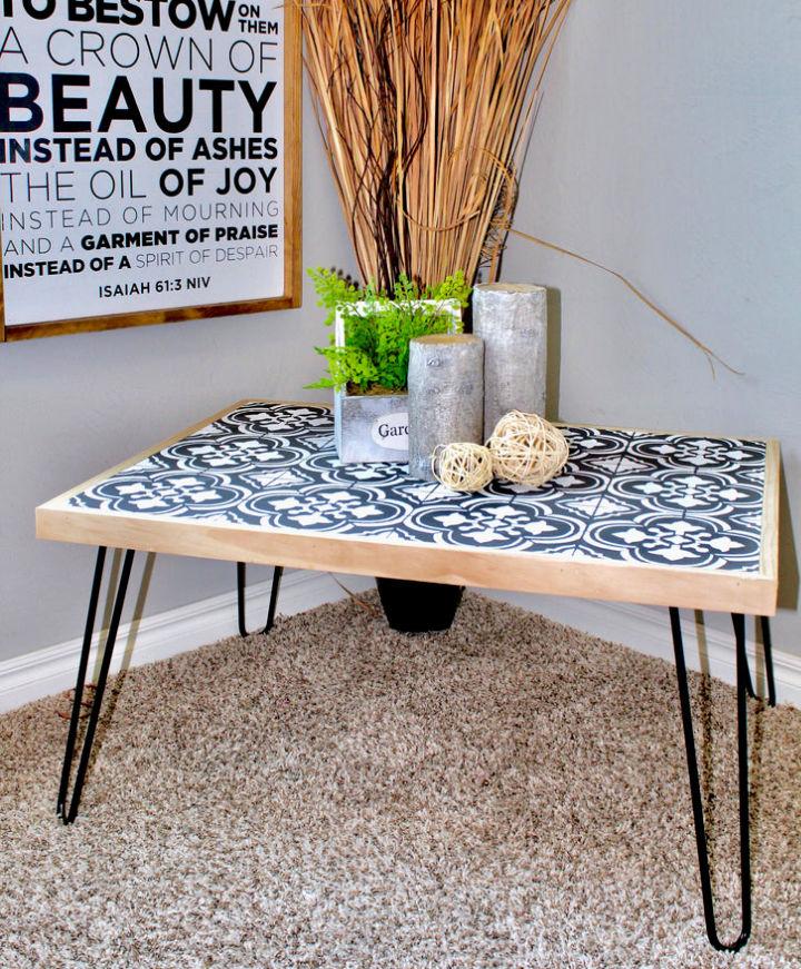 Hairpin Coffee Table With Stenciled Tile