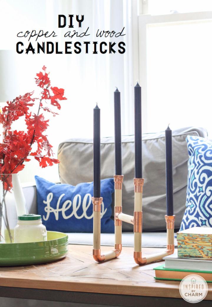 DIY Copper and Wood Candlestick Holder 