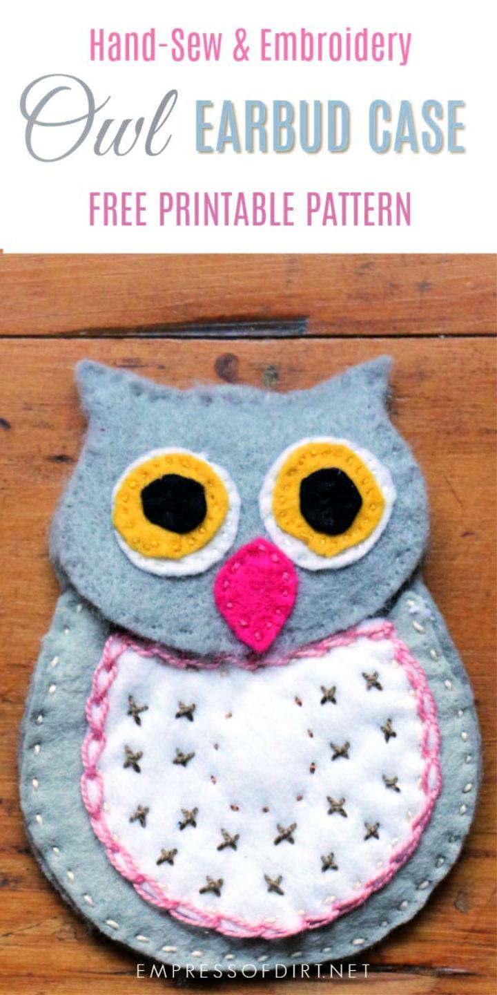 Hand Sew and Embroidery Owl Earbud Case