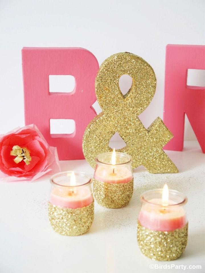 Pink Candle and Glitter Candle Holder