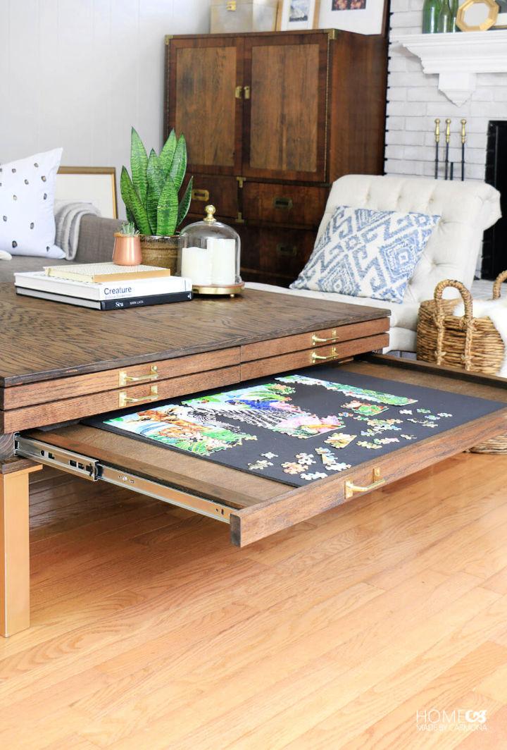 DIY Puzzle Coffee Table With Pullouts
