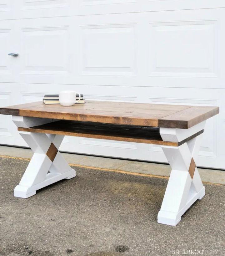 Rustic X Leg Coffee Table With Shelf