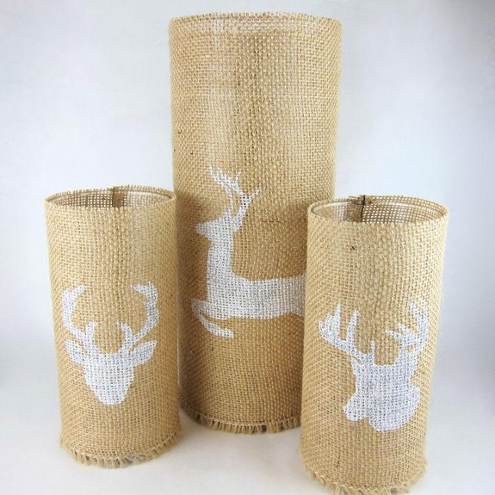 Stenciled Burlap Candle Holders