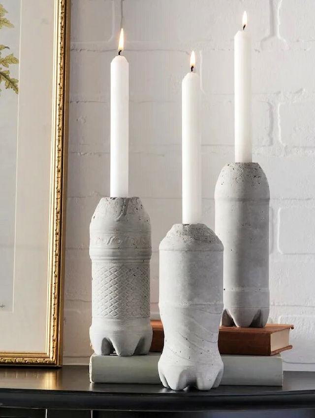 Concrete Candle Holders From Plastic Bottles