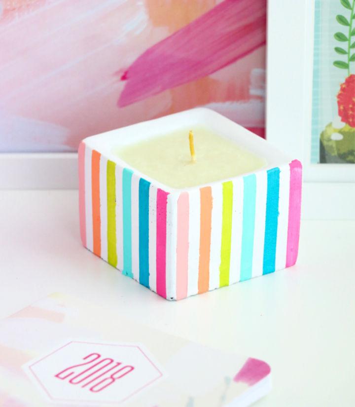 DIY Candy Striped Concrete Candles