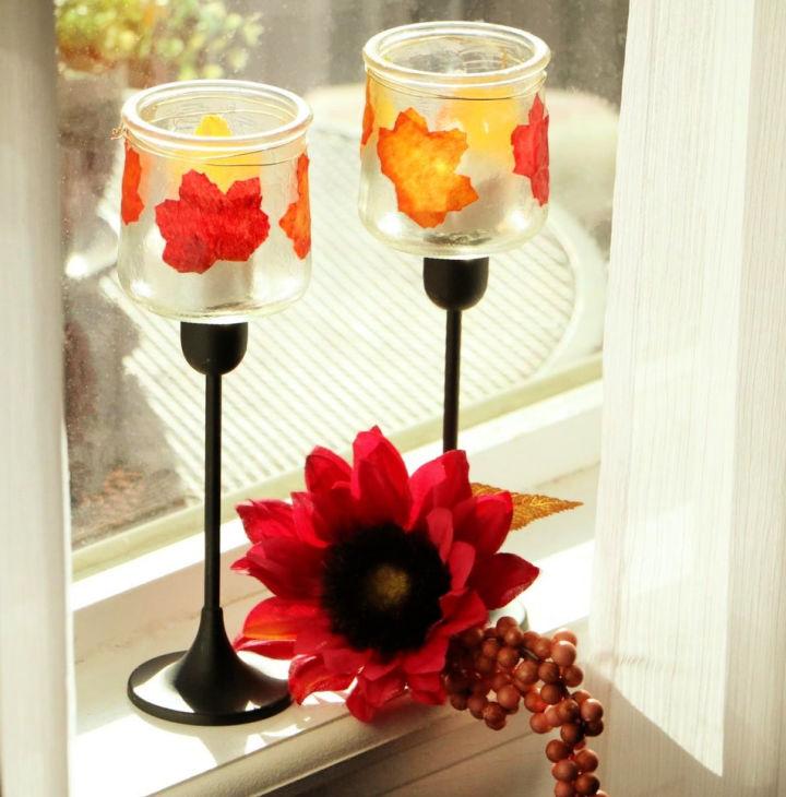Decoupaged Glass Jar Candle Holder
