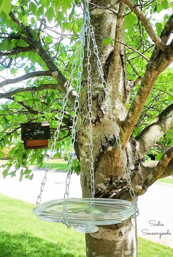 DIY Hanging Bird Bath Using Glass Lid