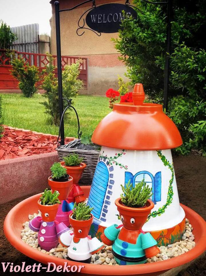 Clay Pot Family with a Cute House