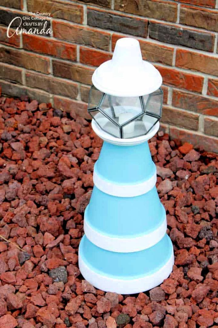 DIY Coastal Themed Clay Pot Lighthouse