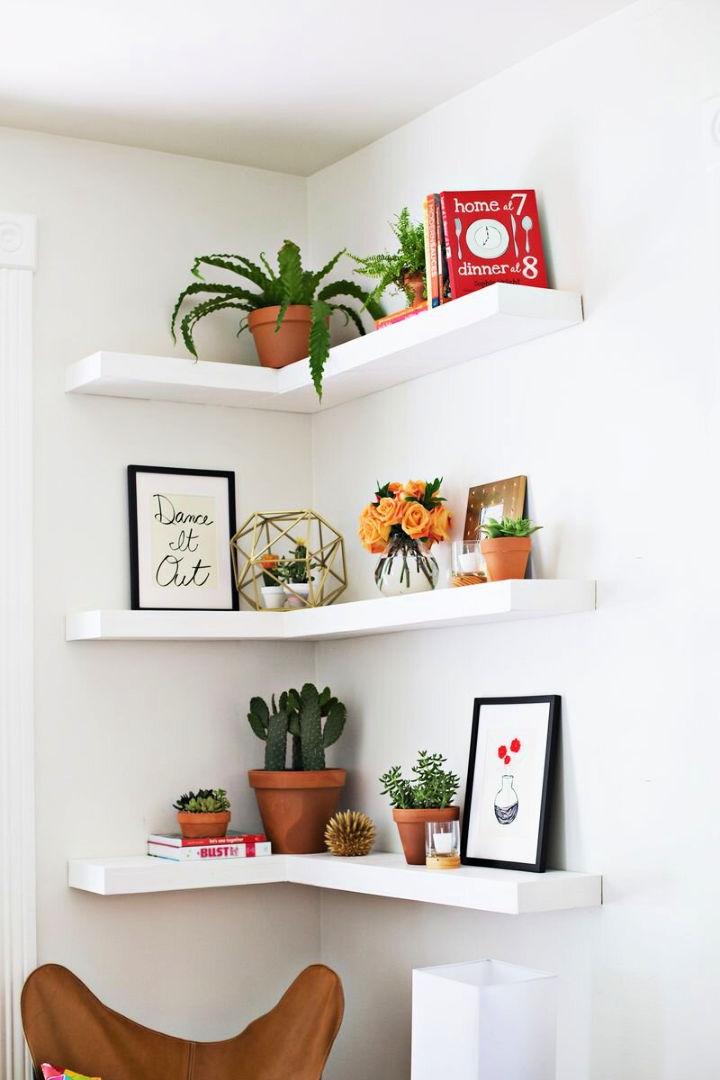 Inexpensive DIY Corner Wall Shelves