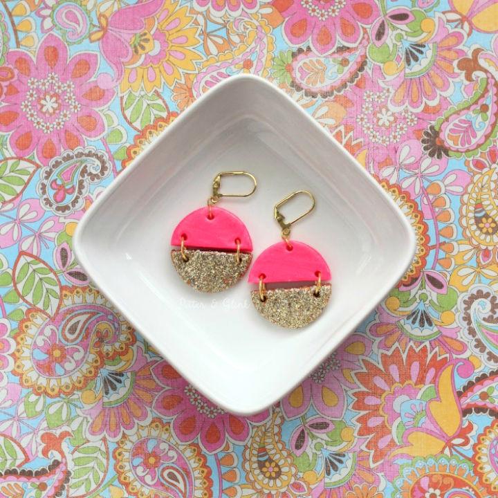 DIY Pink and Gold Polymer Clay Earrings