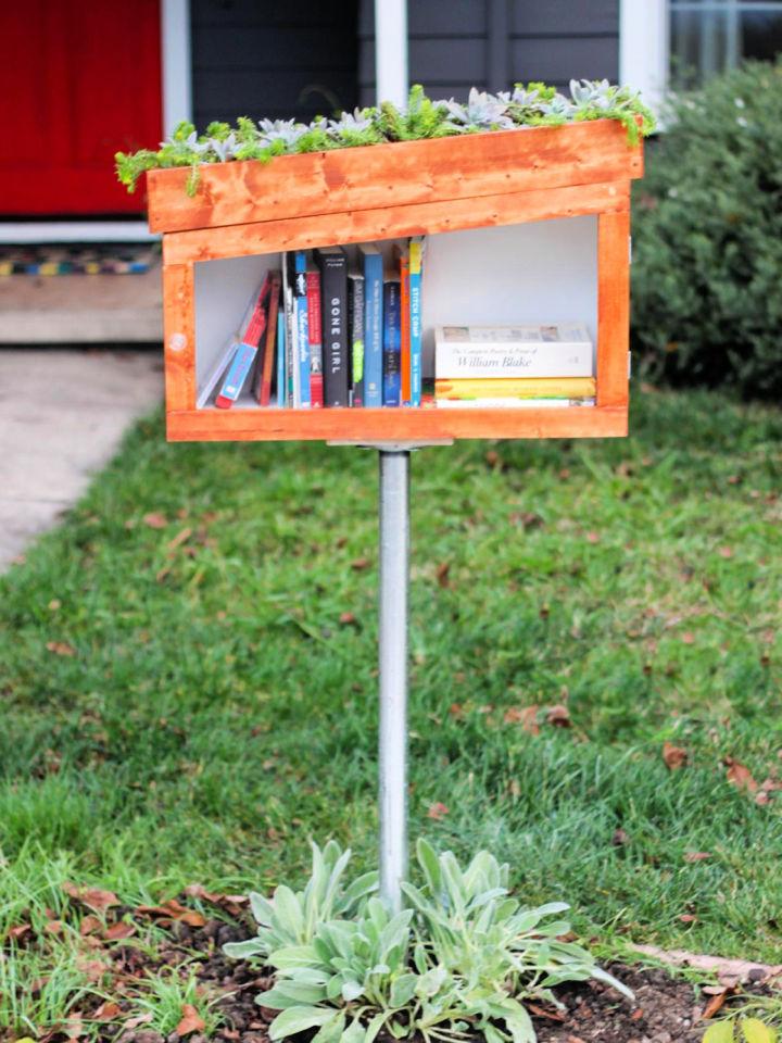 Homemade Free Library Box With a Living Roof