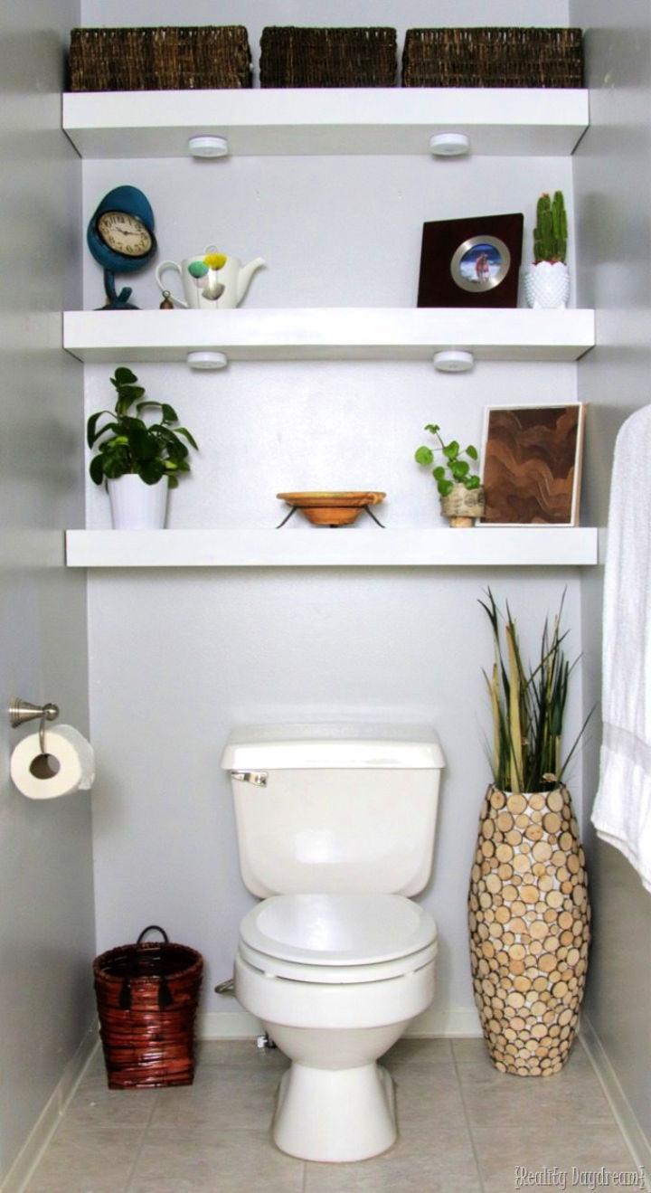 Inexpensive DIY Bathroom Floating Shelves