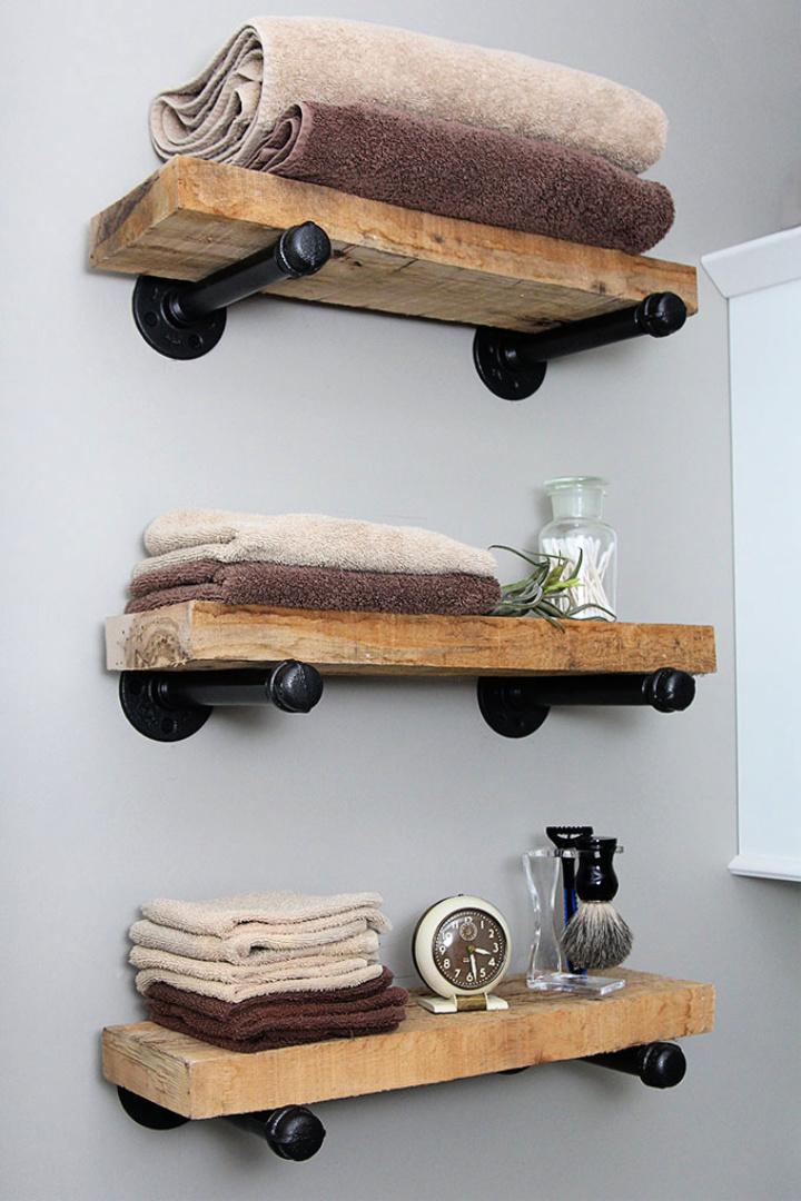 DIY Industrial Style Pipe Bathroom Floating Shelves