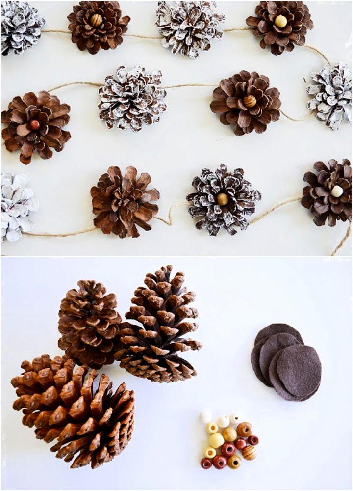 DIY Pine Cone Flower Garland