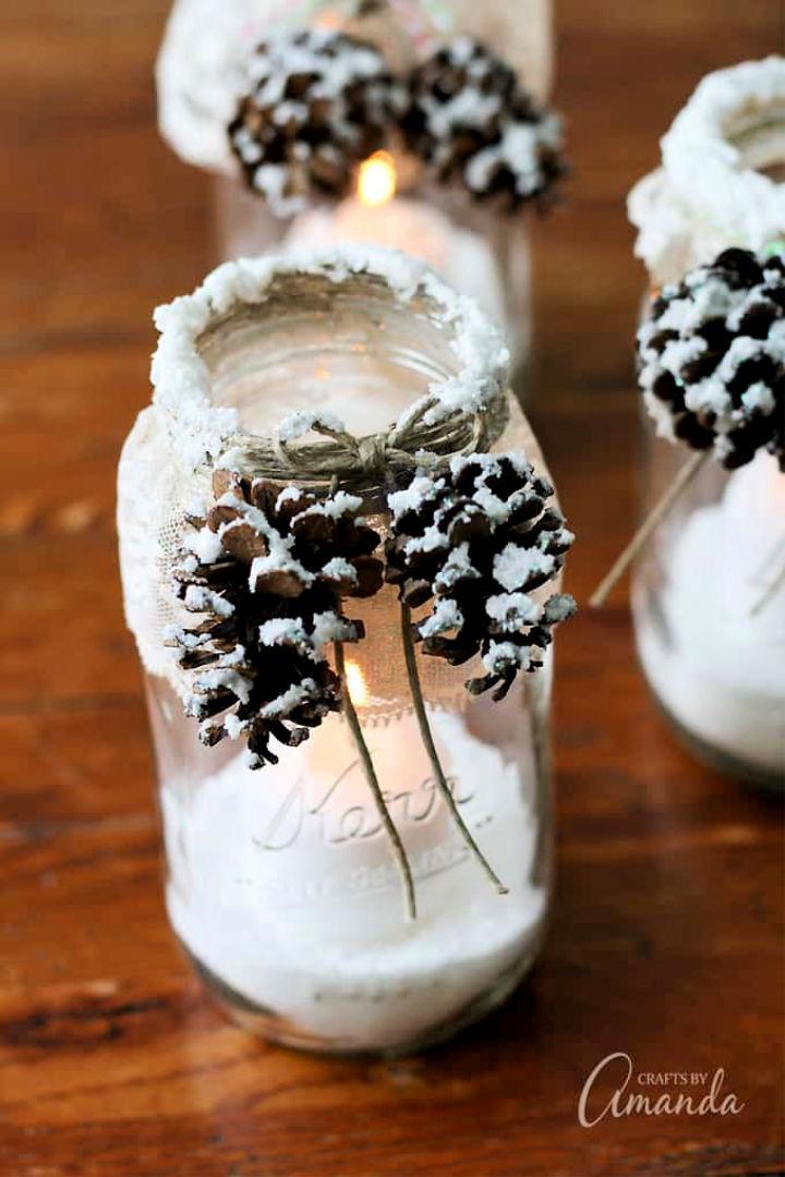 DIY Snowy Pinecone Candle Jars